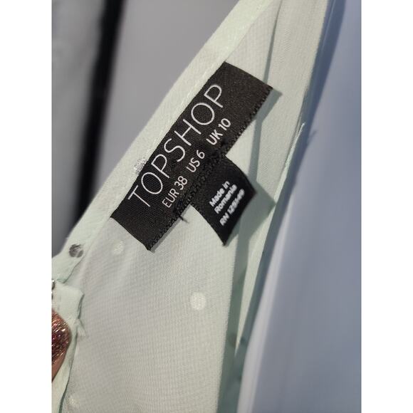 Topshop Mint Green Silver Polka Dot Twist Front Maxi Dress Women’s Size 6 - Picture 6 of 10